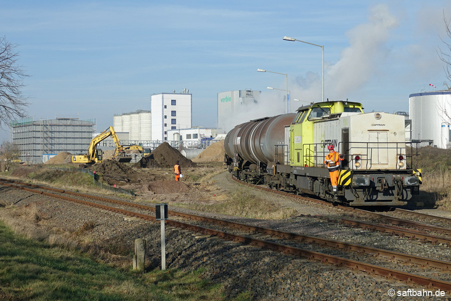 V141 im Verbio-Anschlussgleis am 16.02.2023.