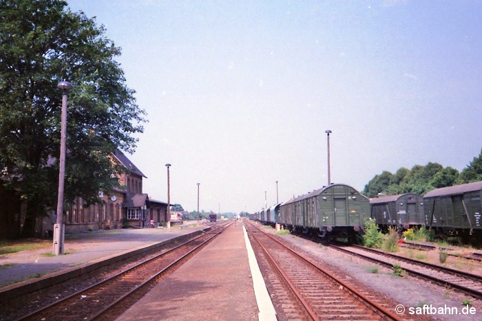 Die Bahnhofsgleise von Zörbig am 27.06.1994: Christoph Arndt besuchte an diesem Tag den Bahnhof. Damals war die Ladestraße noch in Betrieb und auf der nördlichen Bahnhofsseite waren bewohnte Bauwagen abgestellt.
Gegenwärtig sind die Gleise nicht nutzbar, könnten aber im Rahmen der bevorstehenden Streckenübernahme wieder an Bedeutung gewinnen. 